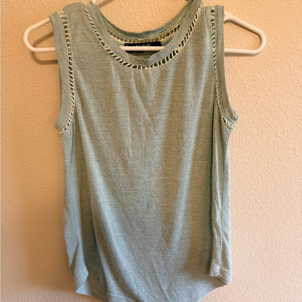 Lightweight Mint Green Sleeveless Top with Crochet Accent